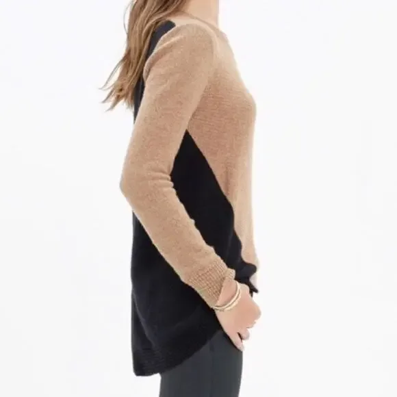 MADEWELL Back Zip Sweater SZ L NEW Brown Black Color Block Crewneck - Picture 8 of 12